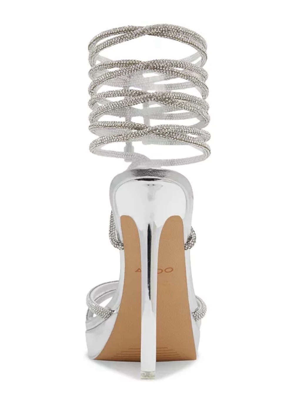 New ALDO Izabella Ghillie Ankle-Tie Dress Platform Heels Silver Stiletto Sandal - Picture 3 of 5